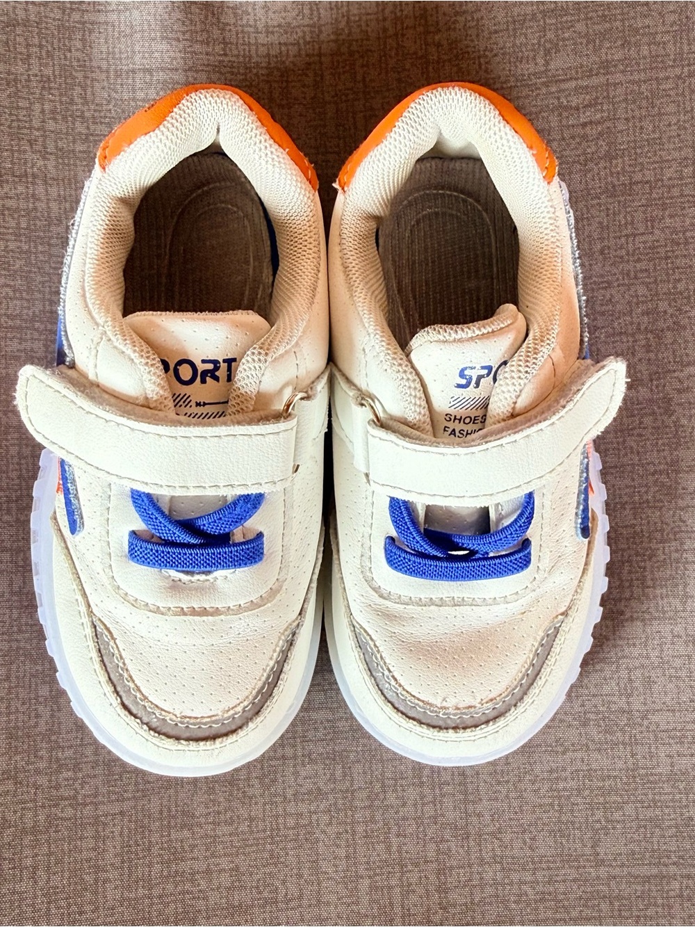 Kids White and Blue Velcro Light Up Sneakers